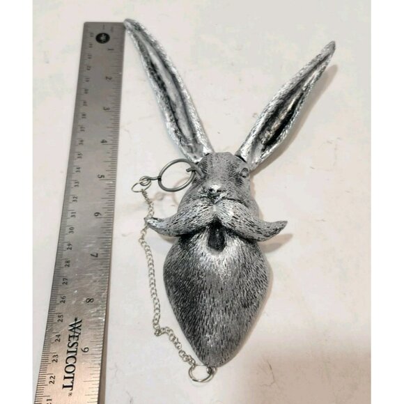 Resin Rabbit Head Wall Mount Decor Silver Colored Art Deco Removable Ears - Picture 7 of 11